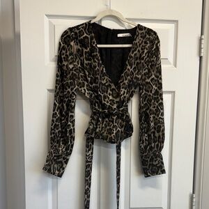 Essue Leopard Print Wrap Blouse